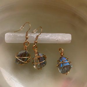 Gold wrapped earrings and pendant set